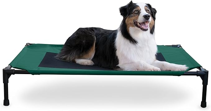 K&H Outdoor Elevated Dog Bed, Cooling Raised Dog Bed, Green, Large 42x30in | Pet Cot for Medium & Large Pets, Breathable Mesh Center Hammock Design, Indoor/Outdoor Washable Cover, 42x30in