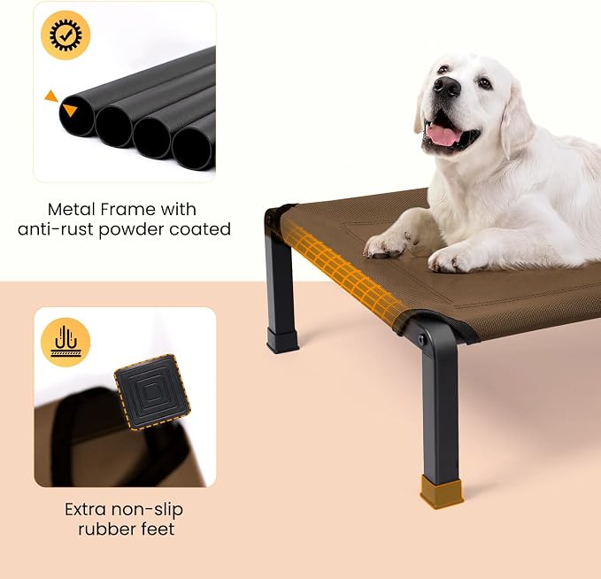Elevated Dog Bed, Cooling Raised Pet Cot with Chew Proof Mesh Fabric and Steel Frame, Portable Dog Cot Bed with No-Slip Rubber Feet, 26 in