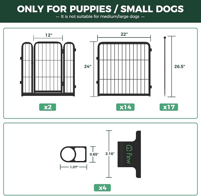 FXW Rollick Dog Playpen with Fence-to-Wall Anchors, 24"H, 6 Panels | Heavy-Duty & Easy setup Play Area, Flexible Boundaries, Indoor & Yard, For Puppies & Small Dogs, Patented