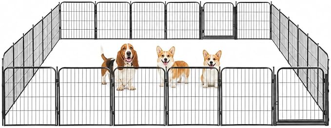 Outdoor Dog Playpen - 24 inch, 24 Panels for Small and Puppy Size Dogs - Heavy Duty Metal Pet Fence with Black Anti-Rust Coating - Portable Exercise Play Pen for RV, Camping, and Yard