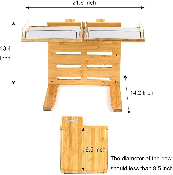 FOREYY Adjustable Raised Dog Bowls,Bamboo Elevated Feeder Stand with Non-Skid Feet for Food and Water,5 Level Wooden Pet Dining Table Comfort Feeding Station for Medium Large Big Dogs