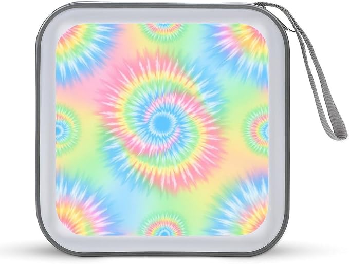 Portable CD/DVD Holder Pink Rainbow Tie Dye, 40-Capacity Hard Case with Zipper, Protective Storage Binder for Music Movies Game Discs