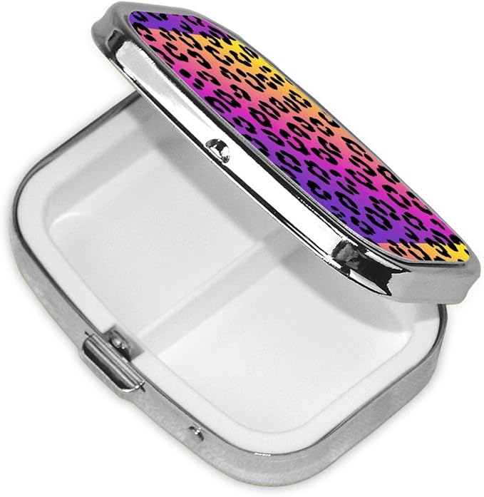 Leakproof Pill Box Fish Oil Organizer Portable Medicine Case Hiking Camping Outdoor Essentials, Cheetah Skin Rainbow Leopard Print