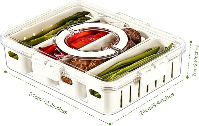 Salad Bar Containers for Fridge with Lid Handle, Fruit Storage Veggie Tray | Salad Prep Container with 4 Removable Strainers, Berry Box Fresh Produce Saver Lettuce Keeper for Refrigerator Kitchen Picnic