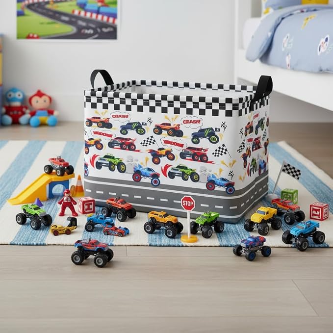 Rectangular Kids Basket Baby Girl Basket Fabric Storage Bin Organizer Box Room Decor(Racing Car)