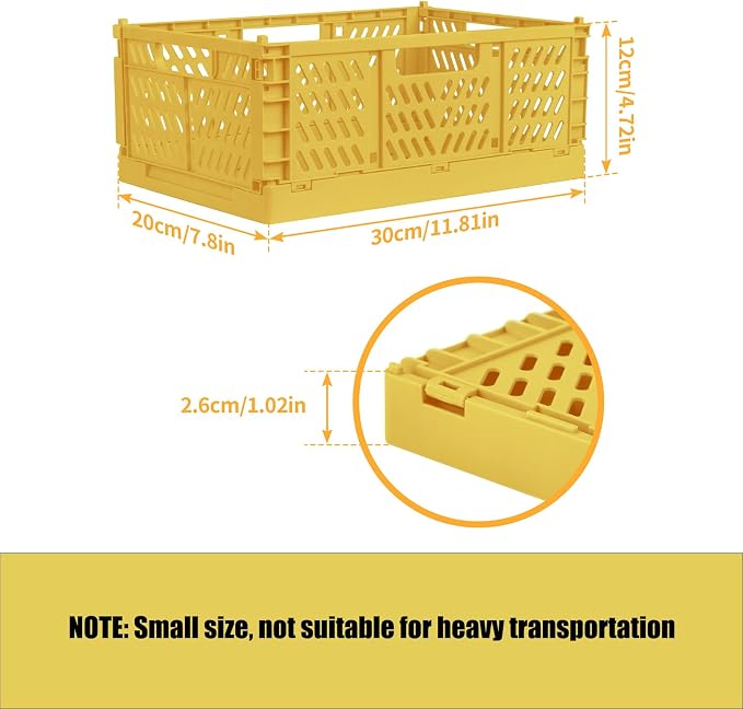 2 Pack Stackable Storage Crates, Plastic Foldable Baskets Small Golden | Easy-carry handles, suitable for toys books groceries office supplies and household storage for home office shopping