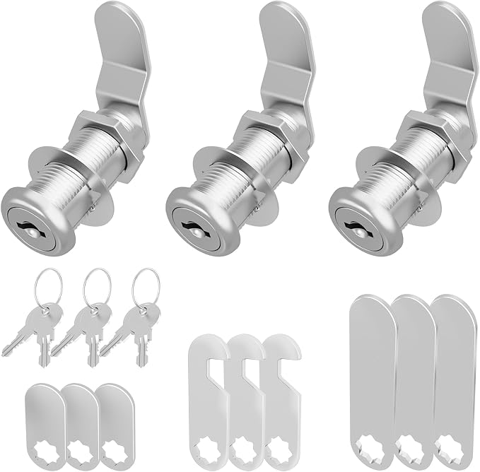 3 Pcs Cabinet Locks with Key, 1-1/2" Drawer Lock Keyed Alike Cam Lock, Cabinet Door Lock Mailbox Locks Replacement Secure File Drawer Tool Box RV Storage Door, Zinc Alloy