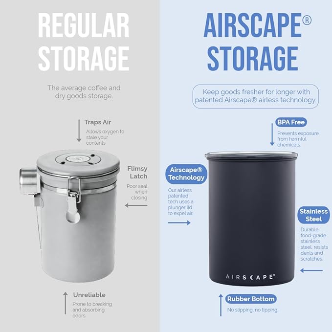 AirScape by Planetary Design | Airless Storage | 250g | Brushed Steel | Food Storage Container | US Patented Airtight Lid | Push Out Excess Air Preserve Food Freshness (Small, Brushed Steel)