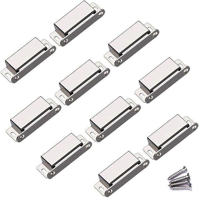 WOOCH Magnetic Door Catch - 50lb High Magnetic Stainless Steel Heavy Duty Catch for Kitchen Bathroom Cupboard Wardrobe Closet Closures Cabinet Door Drawer Latch (Silver, 10-Pack)