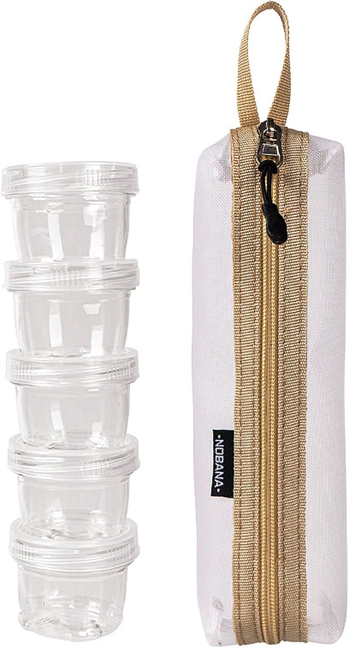 Camping Kit Travel Seasoning Container Bag with 5 Clear Bottles Outdoor Portable Organizer Jar