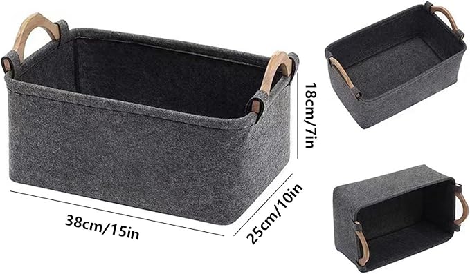 Toy Basket for Dogs Felt Cute Foldable Organizer with Wooden Handle | Pet Toy Basket for Kids Blankets Collars Leashes Indoor Outdoor Home Garage Dorm Traveling Laundry Room