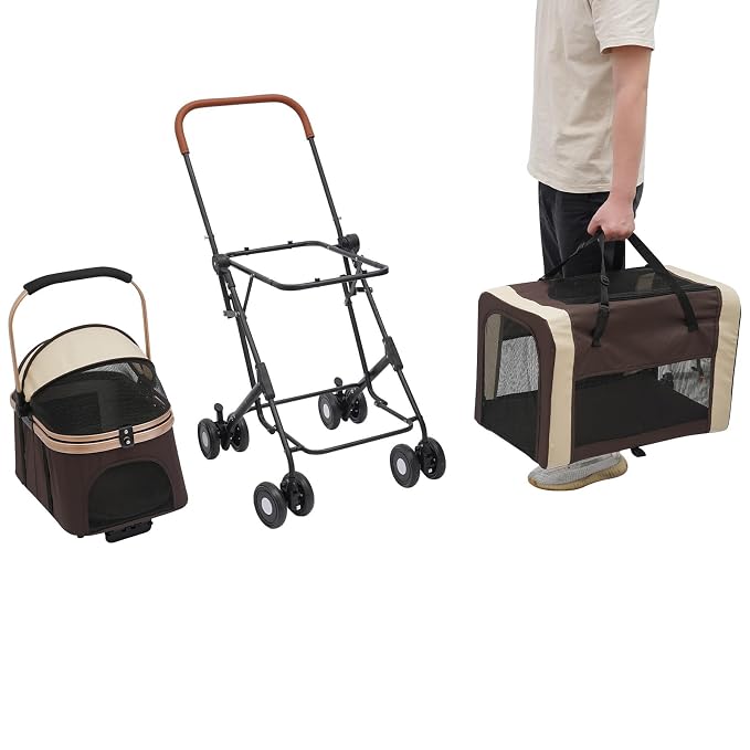 Pet Stroller for Small Medium Dogs Up to 77lbs, Folding Pet Carriage Cart for Dogs Cats, 360° Swivel Front Wheels Portable Cat Puppy Jogging Stroller with Storage Pocket & Safety Lock