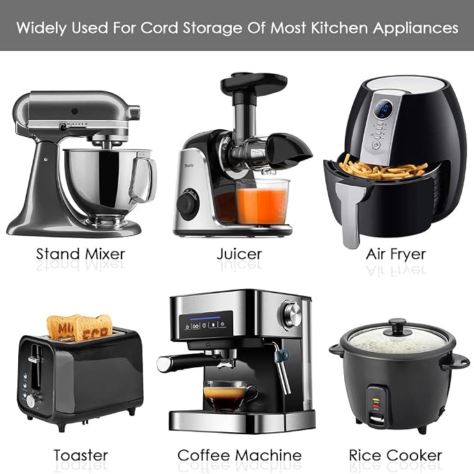 5 Pack Cord Organizer for Kitchen Appliances, Black | Silicone Adhesive, Wrap Wire Management, For Mixer, Blender, Coffee Maker, Pressure Cooker and Air Fryer