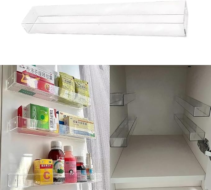 2 Pack Medicine Organizer Adhesive Cabinet Door Organizer Acrylic Inside Cabinet Medicine Container Pill Bottles Holder Display Rack for Medicine Bottles Oval Pharmacy Bottles Sealed Vials