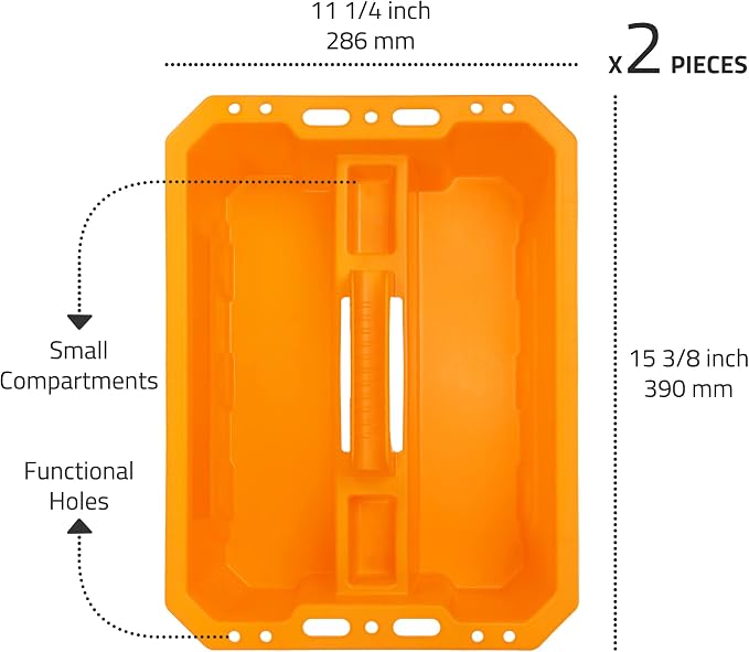 CANOPUS Storage Tray Tote with Functional Holes - 2 PCs Plastic Cleaning Caddy with Handle, Portable Caddy, Undersink Storage for Kitchen, Shoe Cleaning Box, Products Organizer, Orange