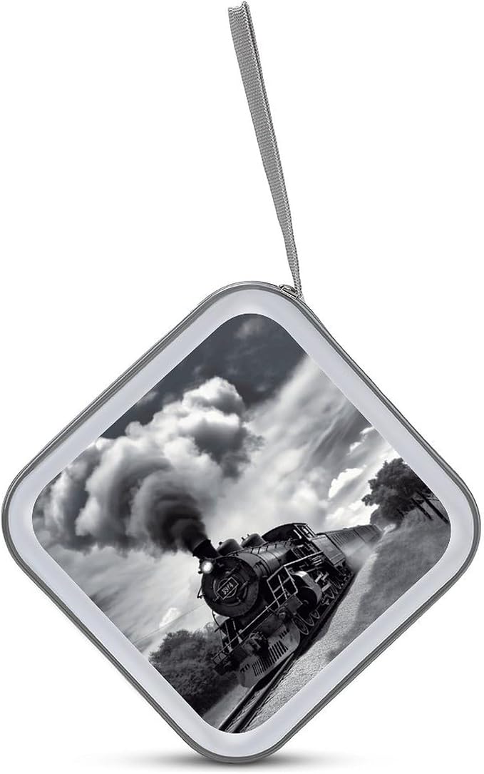 Steam Train Clouds CD Case with Zipper 40 Capacity DVD Case Holder Hard Plastic DVD Disc Storage Box Portable Disc Storage Organizer CD Wallet Bag Media Disc Wallet for Car Home