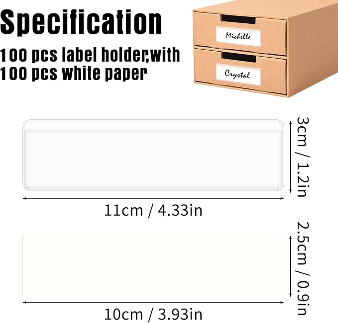 Meetory 100 Pcs Self Adhesive Label Holders Shelf Tag with Blank Index Cards; 4.3" x 1.2" Labels for Storage Bins Index Card Pockets for Supermarket Bookshelf Mailbox Business Kitchen