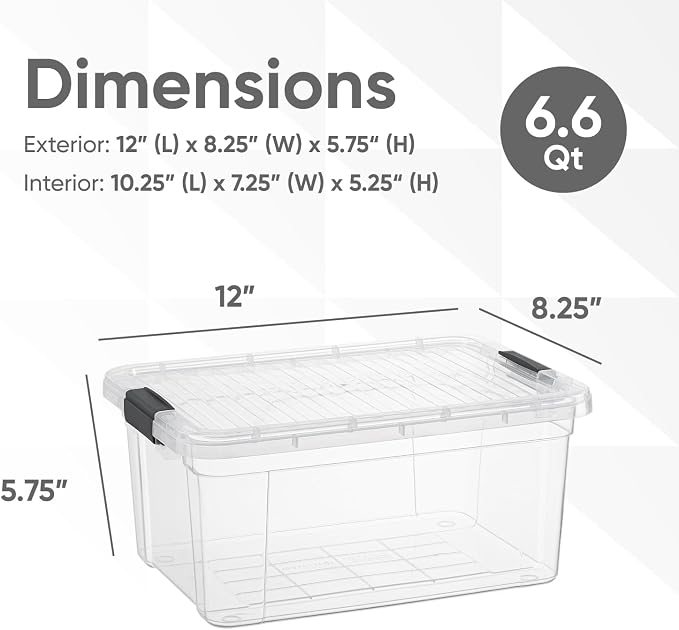 Superio 6.6 Quart Clear Plastic Storage Boxes with Lids, Stackable Organizer Containers, BPA-Free Storage Bins for Home, Office, School & Dorm, 10 Pack