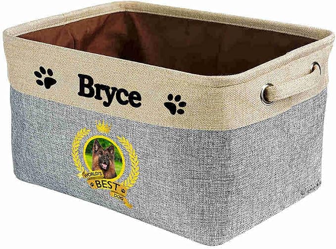 Custom Name Collapsible Dog Toy Storage Basket Bin World's Best Dog Lovely German Shepherd Dog Foldable Pet Toy Box Closet Shelf Baskets Organizer for Bedroom Home Dog Cat with Handles Gray
