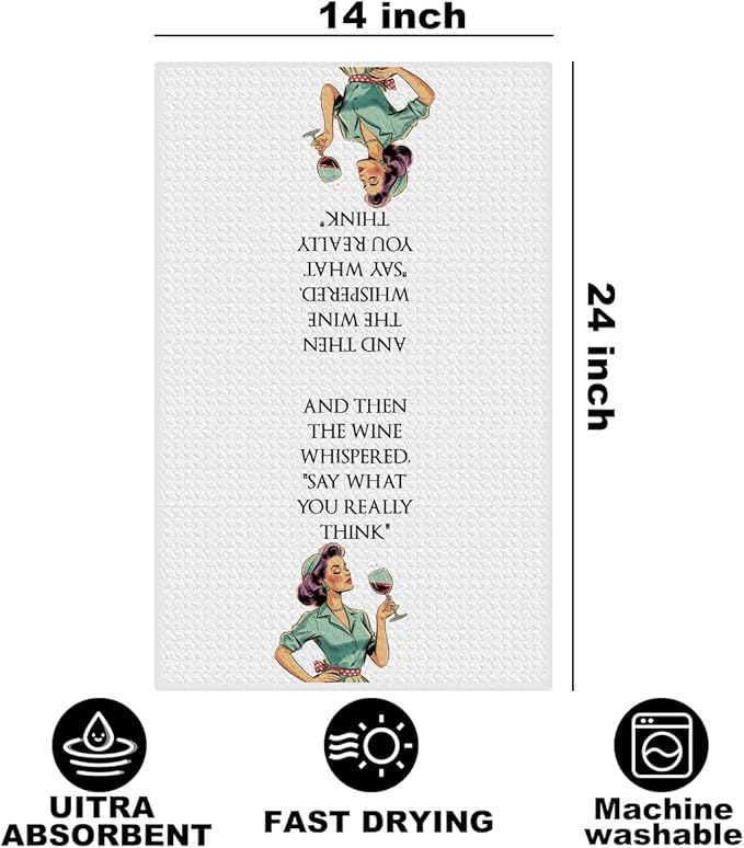 Wine Lovers Kitchen Towels 24x14 Inch, Funny Wine Gifts Reusable Dish Towels for Kitchen Bathroom Decor, Funny Waffle Weave Absorbent Hand Cloth Tea Towel, Housewarming Gifts for Women Friend