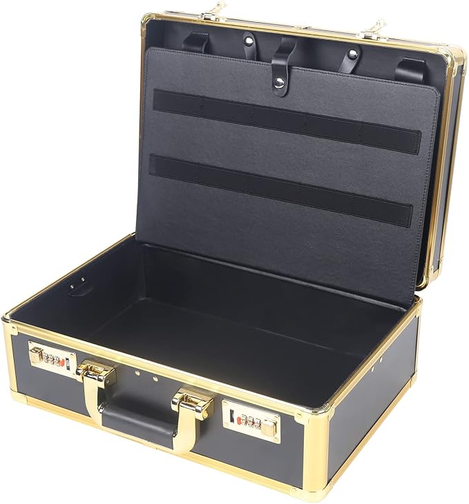 Barber Beauty Salon Tool Kits Storage Travel Carry Case,Hairdresser Salon Trimmer Holder Organizer Box with Lock,Barber Carrying Case for Hair Stylist Pet Groomer (Gold)