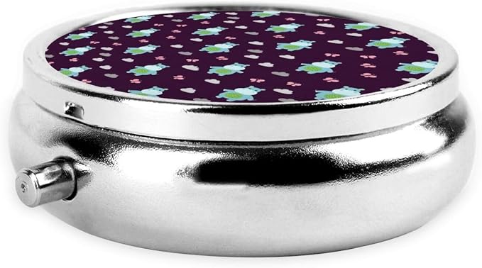 Purse Pill Holder, Lovely Hippo Round Waterproof Organizer, Compact Case for Vitamins, Travel Pill Box Pocket Use for Active Lifestyles