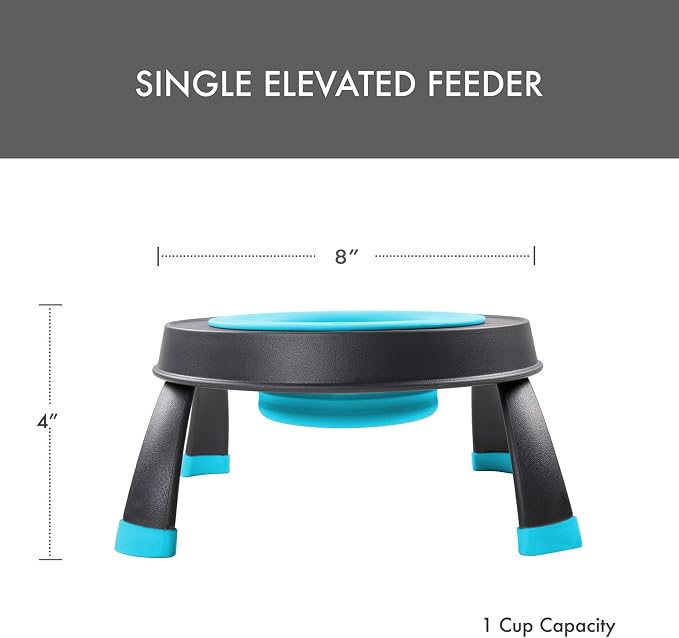 Dexas Pets Elevated Pet Feeder, Small, 1.5 Cup Capacity, Blue, Raised Pet Food and Water Bowl