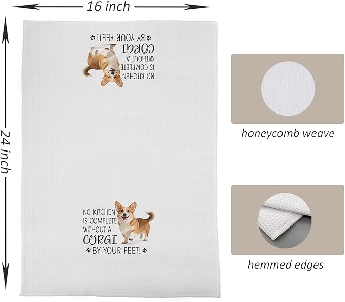 Corgi Dog Kitchen Towels Set - Corgi Gifts for Dog Lovers Women, Dogs Hand Towels Dish Towels Decor, 16x24 Inch,Set of 2
