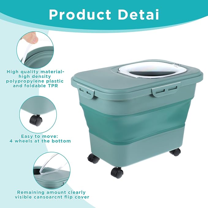 Cat Litter Storage Bin Container with Airtight Lids, Portable Cat Litter Storage Container with Wheels, Kitchen Cereal Rice Leakproof Sealable