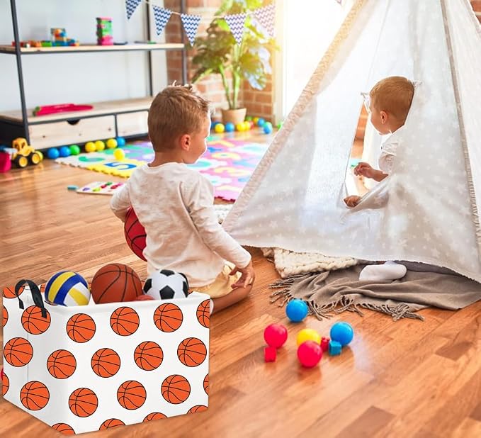 Rectangular Kids Storage Basket Gift Basket Baby Storage Basket Cute Toy Storage Bin Organizer Shelf Book Basket Room Decor(Basketballs)