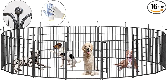 Dog Playpen,32/40/45 Inch Height in Heavy Duty, Folding Indoor Outdoor Anti-Rust Dog Exercise Fence, Portable Pet Playpen with Door for Large Medium Small Dogs and Pet (16 Panels, 32 Inch) Silver