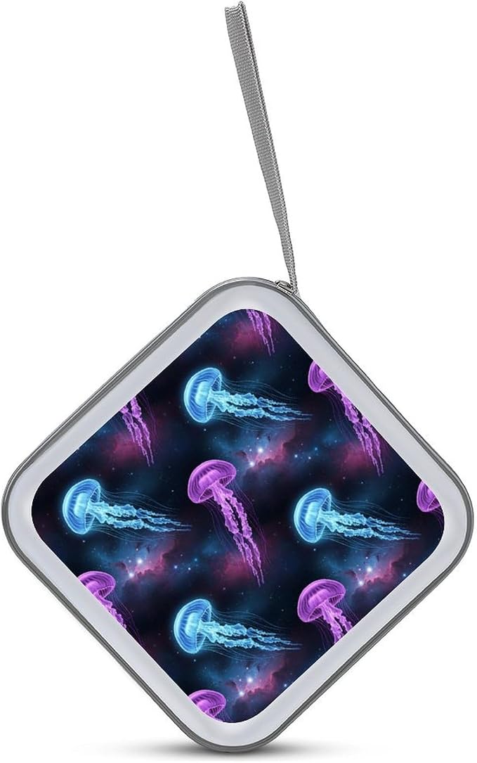 Portable CD Holder Case with Strap Jellyfish, 40-Capacity Hard Plastic Storage Binder, Protective Wallet for Car Office Travel