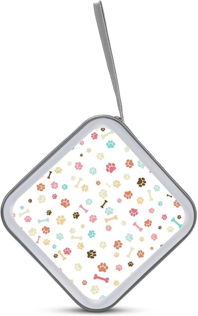 Pets Paw CD DVD Storage Case，Premium Plastic And Non-Woven, Waterproof with Handle, Portable Zippered Organizer