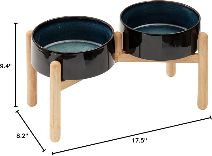 Havniva Ceramic Dog Bowls Elevated, Raised Dog Food Bowl for Large Dogs | 8.3” Elevated Dog Bowls, Non-Slip Wood Stand, Dog Food and Water Bowl Set, Dog Feeding Dish, Large Capacity Pet Water Bowl
