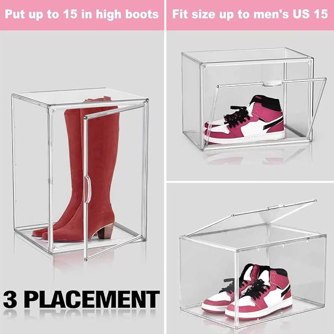 Clear Tall Boot Storage Box, Organizer for Ankle Boots and Booties | Fits Men/Women Shoes Size 15.Designed for ankle boots,short fashion boots.Clear stackable storage with dustproof protection.
