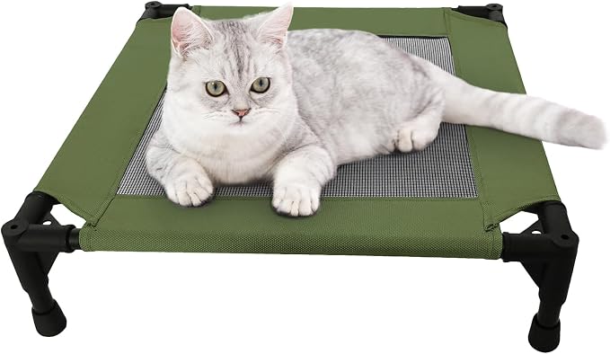 Pozico Elevated Pet Bed with Breathable Mesh for Small Cat and Dog, Raised Cooling Pet Cot for Puppy and Kitty, 18.9x18.9 inch (Olive Green Bed)