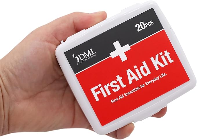 DMI First Aid Kit, Mini 20 Piece Kit, Small and Compact All Purpose Use for Minor Cuts and Scrapes, Durable Water Resistant Case, Convenient and Portable, White, 1 Count