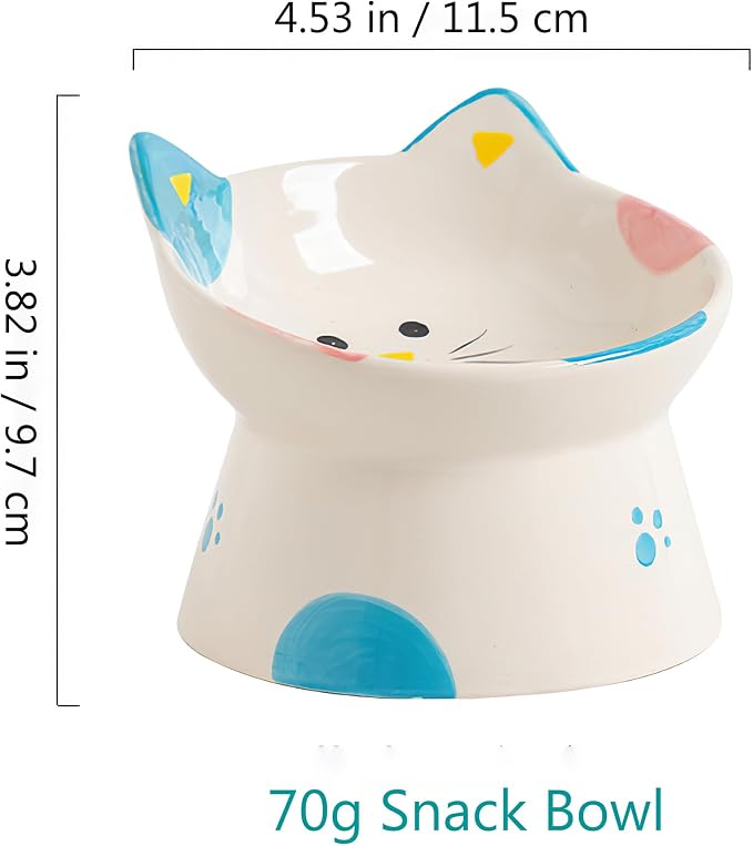 Cute Ceramic Raised Cat Bowls Elevated Design, 15° Tilted FeederProtect Cat's Spine Anti Vomiting Blow for Flat Faced Cats, Kitten Small Dogs,Raise Tilted Cat Food Bowld Pet Dishes(Blue)