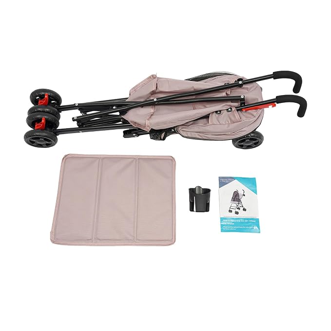 2 Wheels Pet Stroller, Foldable Pet Strolling Cart with Storage Basket and Cup Holder, Puppy Kitty Stroller with Weather Cover, Travel Gear for Medium Small Dogs and Cats Under 22lbs (Pink)