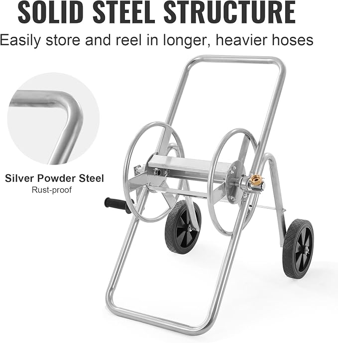 VEVOR Hose Reel Cart, Hold Up to 175 ft of 5/8’’ Hose (Hose Not Included), Garden Water Hose Carts Mobile Tools with Wheels, Heavy Duty Powder-Coated Steel Outdoor Planting for Garden, Yard, Lawn | for Garden, Yard, Lawn, Mobile Tools with Wheels, Heav...