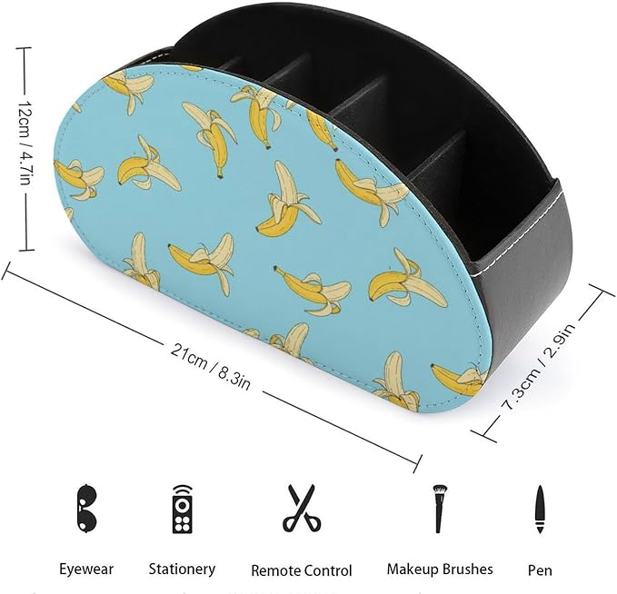 5-Slot Remote Control Caddy Holder Cute Banana Desktop Organizer | Cute Banana Makeup Brush Storage Box Office Supplies, Fit for Controller, Media Player, Stationery