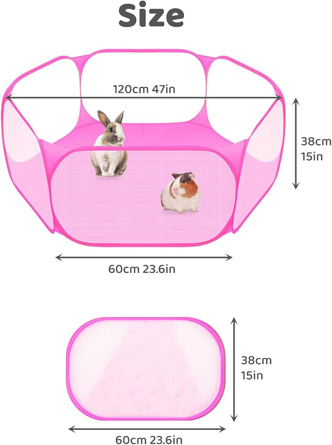 Amakunft Small Animal Playpen, Pop-Up Portable Play Yard for Guinea Pigs, Rabbits, Hamsters, Hedgehogs, Foldable Exercise Fence with Breathable Mesh for Indoor Outdoor Use