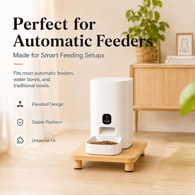 Solid Wood Cat Feeder Stand, Elevated Cat Bowl Holder for Automatic Feeder & Traditional Bowl, Ergonomic Raised Feeding Station to Relieve Spine & Joint Pressure Standard