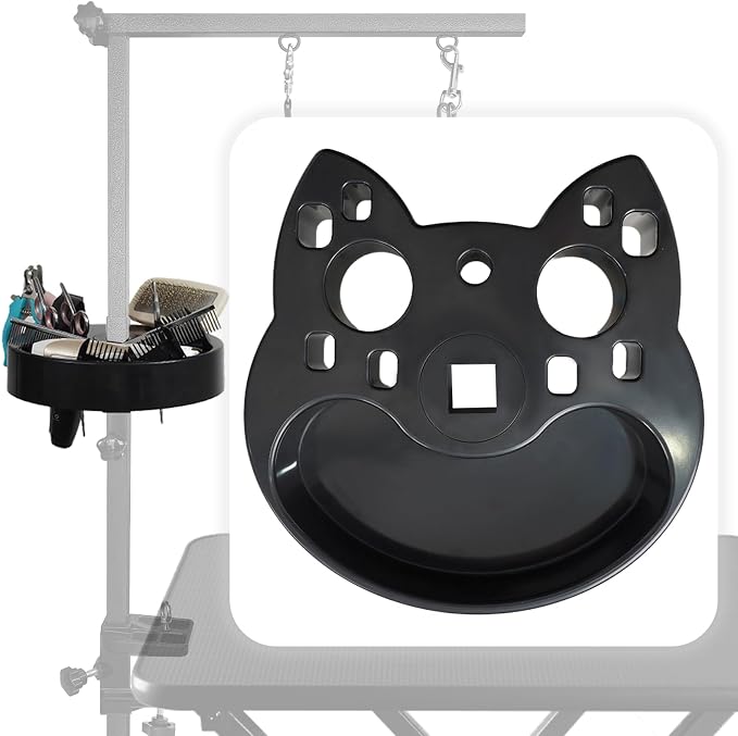 Pet Grooming Organizer for Scissors Brushes and Tools Holder - Portable Rotatable Dog Grooming Table and Arm Stand Tools(Black Cat Head)