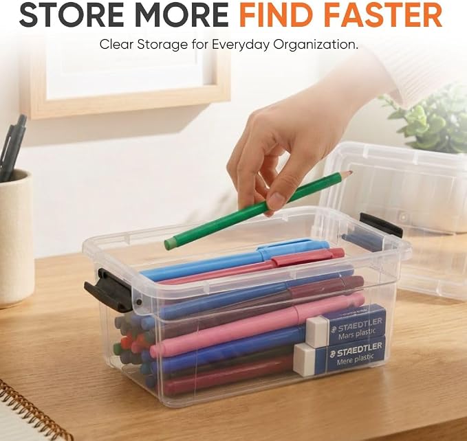 Superio 1.85 Quart Clear Plastic Storage Boxes with Lids, Stackable Organizer Containers, BPA-Free Storage Bins for Home, Office, School & Dorm, 8 Pack
