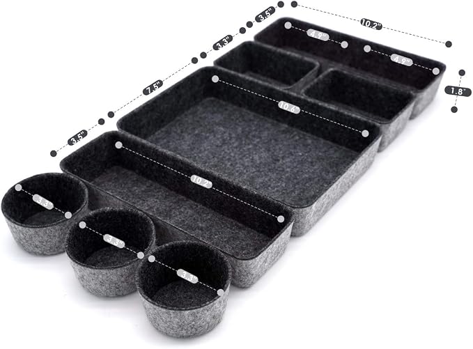 Welaxy Office supplies Drawer organizers tray storage bins drawers dividers storage bin Pack-8 gift for men (Charcoal)