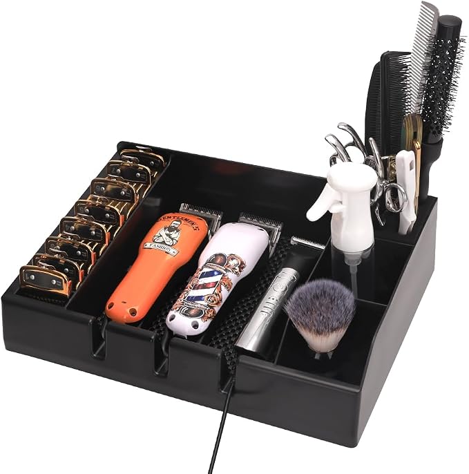 Barber Clippers Tray Station Hair Trimmer Holder Multifunctional Razors Case Stylist Hairdressing Combs Clips Scissors Holder(12.87" X 8.9")