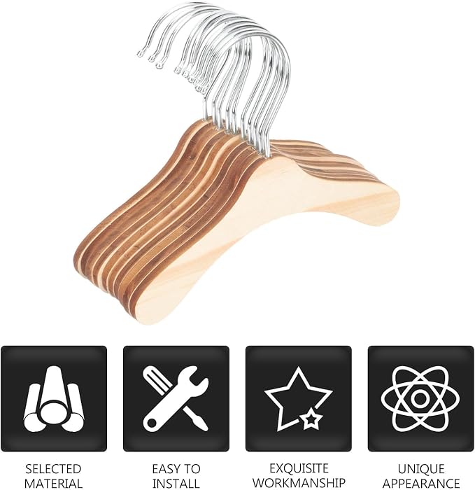 Housoutil Wooden Pet Clothes Hangers for Small Dogs and Cats, 8.66 Inch Solid Wood Sturdy Dog and Cat Coat Hanger, Household Daily Use Portable Pet Apparel Organizer, 10pcs Set