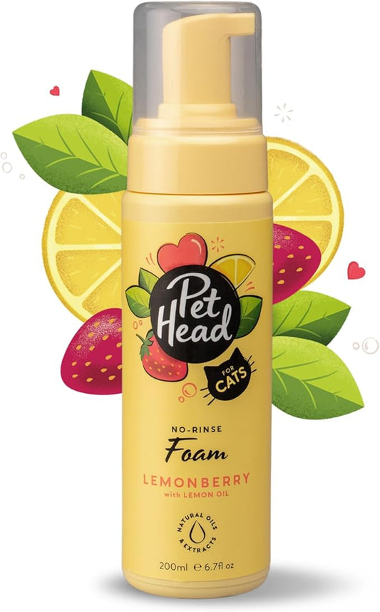 Pet Head Felin' Good Cat No Rinse Foam | Fruity Scent with Aloe Vera | Dry Cat Shampoo for Smelly Cats | Vegan | Lick-Safe | Gentle Formula for Kittens | Made in USA | 6.7 fl. oz.