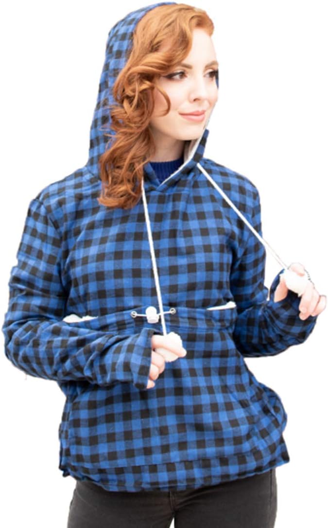 Pet Pouch Hoodie - Cat Dog Holder Sweatshirt Large Pocket Carrier Pullover Tops for Women (Blue+Black, XX-Large)